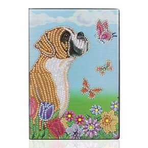DIY 5D Diamond Art Painting Notebook Kits Animal Boxer Bulldog Butterfly Leather Cover Special Shaped Journal Sketchbook Crystal Diamond Art Hardcover Dairy Book Birthday Gift 8.26x5.9IN