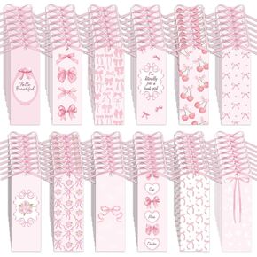 مرجعية قوس Pink Pink Cocnny - 120pcs Coquette Bow Bowmark Borkmark Loving Gift ، علامة كتاب مبتهجة مزدوجة الجوانب مع شريط لمكتبة الطالب في الفصل الدراسي للمعلم