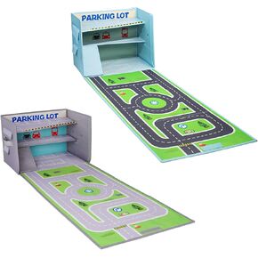 Livememory Toy Car Garage Box - Toy Car Storage Toy Car Box for Boys with Car Rug Play Mat (Not Included Cars)