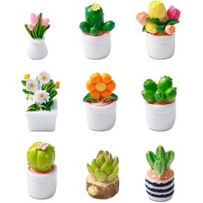 9pcs Mini Plants, Miniature Bonsai Plant Models Tiny Fake Green Plants Small Potted Plants Artificial Flower Pots Ornament Furniture Accessories for Miniature Garden Home Desk Decoration