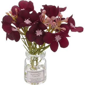 Mini Flower Dollhouse في مزهرية ، إكسسوارات دمية مصغرة من البلاستيك الحريري مع بورجوندي زهرة صغيرة - (التطبيقات: 1:12 1: 8 أو 1: 6 مقياس الجنية المصغر)