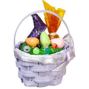 Melody Jane Dolls Houses Dollhouse Purple Easter Basket with Chocolate Bunny Miniature 1:12 ملحق