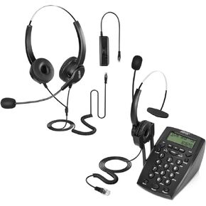 AGPTEK Call Center Dialpad Headset Telephone Bundle with Binaural Headset Headphone with 4-Pin RJ9 Crystal Head, for Telephone Counselling Services, Insurance, Hospitals