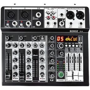 BOMGE Professional 6 Channel Bluetooth DJ Audio Mixer Controller with USB Audio Interface, 2 Combo Jack Mic/Line/Guitar Input, 3.5mm, RCA AUX, 48V, 24-Bit 99 DSP Processor (6 Channel)
