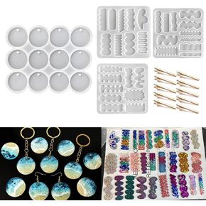 RESINWORLD Hair Clip Silicone Molds + 12-Cavity 1.37'' Shiny Flat Circle Silicone Mold with Hole