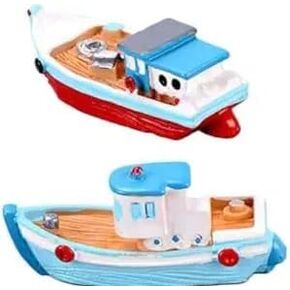2pcs مصغرة دمية قارب الصيد القارب المصغر ، نموذج اليخوت نموذج ديكور ميسيتران راتنجات سطح المكتب تماثيل القوارب الزخرفة