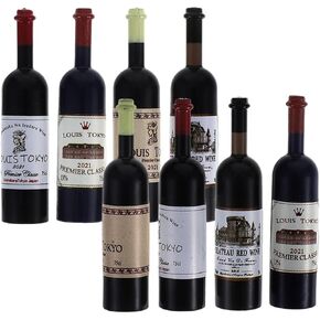 8pcs Dollhouse Miniature Wine Bottles Set, 1:12 Scale Simulation Red Wine Bottles, Plastic Assorted Colors, for Decor and Photography Props