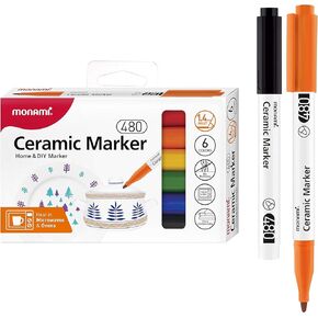 Monami Ceramic Marker 480 ｜ نصيحة دقيقة قسط 1.4 مم ｜ 6 ألوان ｜ علامات الديكور الفرن والميكروويف للسيراميك ، والأكواب ، والزجاج ، والحجر ، والخشب ، واللوحة ، والرسم الصخري
