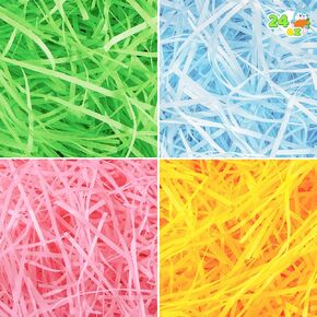 JOYIN 24oz (680g) Multicolor Rainbow Easter Grass, Recyclable Paper Grass Shred Pastel Colors (Pink, Yellow, Sky Blue, Green) for Easter Egg Hunt, Basket Stuffers Filler, Party Decor Favor