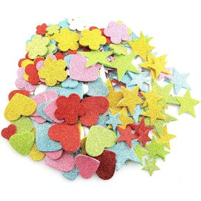 Tegg Glitter Foam Stickers Self Adhesive 150PCS Assorted Colors Love Heart Stars Shapes and Flowers Shapes Stickers for Greeting Cards Home Decoration