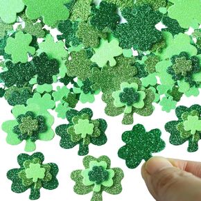 St. Patrick's Day Glitter Shamrock Foam Stickers Green Lucky Clover Foam Decals Self-Adhesive Irish Holiday Stickers for St. Patrick's Day Party Home Scrapbook Decoration DIY Crafts 160Pcs
