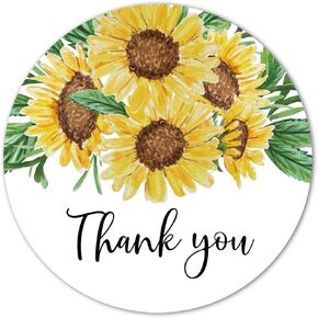 Sunflower Thank You Favor Stickers, 2" Bridal Shower Or Wedding Birthday Party Labels, Decorations, Supplies, 40-Pack