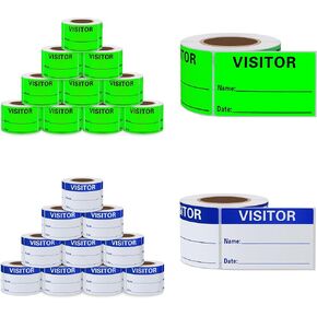 Visitor Pass Labels Name Identification Stickers 2×3 Inch, 10 Rolls Per Color（Fluorescent Green & Blue） 20 Rolls Total 6000 Stickers