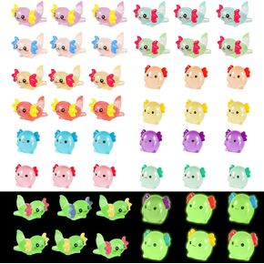 24pcs Mini Resin Axolotl, 2 Styles Tiny Miniature Axolotl Figurines Figures Glow in The Dark Small Axolotl Ornament Animals Toy for DIY Craft Garden Landscape Dollhouse Potted Plant Decorations