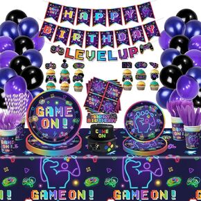 Video Game Birthday Decorations - Game Birthday Decorations for Boys Including Plates, Cups, Napkins, Tableware, Tablecloths, Banner, Balloons - Serve 20