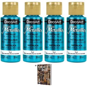DecoArt Dazzling Metallics Americana Acrylic Paint - 4 Pack Teal Craft Metallic Set for Arts and Crafts, Wall Art, Model Kits - Multi Surface Iridescent Paint With E-book