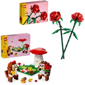 Bundle of LEGO Roses + LEGO Hedgehog Picnic Date Building Sets - Craft for Kids & Adults - Gift for Her & Him - Artificial, Fake Roses for Home Decor & Display - 40460 + 40711