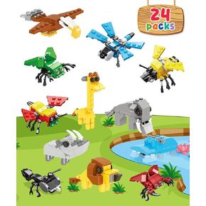 24 Pcs Easter Gifts Animal Building Block Sets Party Favors for Kids Boys Girls Ages 3-5 4-8 6-8 8-12 School Classroom Goodie Bag Fillers Stuffers for Students in Bulk, Small Toys Prizes
