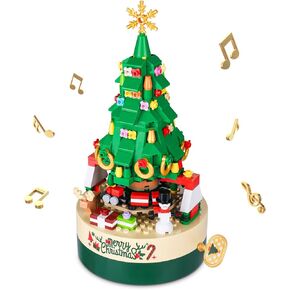 AOKESI Christmas Tree Building Kits for Kids & Families - Christmas Building Bricks Music Box, Creative Xmas Building Toys for Boys & Girls and Adults (373 Pcs)