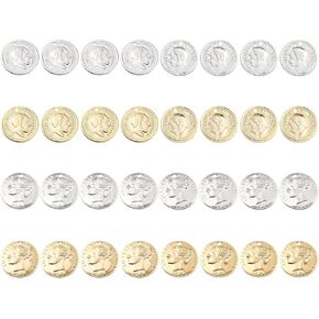 Sunnyclue 1 Box 32pcs 2 Styles Coin Charms 24K Gold Plated Round Round Disc Pendants Edward VII Queen Victoria Head for Jewelry Making Bracelets Supplies Supplies ، Golden Silver