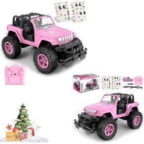 NQD Pink RC Cars 1:16 Scale with DIY Sticker & Rechargeable Remote Control Jeep