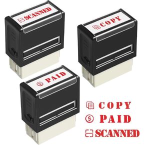 Pasimy 3 Pcs Self Inking Office Stamp Set with Red Ink Paid Copy Scanned Self Inking Rubber Stamp Business Message Account Work Stamps for Adults Office School Coding Legal Notary