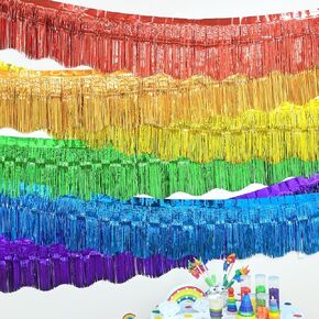 LOLSTAR RAINBOW FOIL FOIL FOIL GARLAND Party Decorations ، 6 Pack Rainbow Tinsel METALLIC LANNER ، TICKing Table Table Table for Birthday Wedder