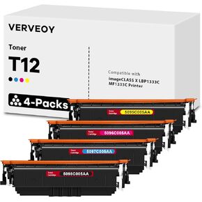 T12 T12L High Yield Toner Cartridge 4-Pack Compatible for Canon T12 T12BK T12C T12M T12Y Toner Cartridge for Color imageCLASS X LBP1333C MF1333C Printer (4-Pack, Black/Cyan/Magenta/Yellow)