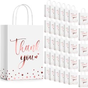 Tinlade 100 PCS شكرًا لك أكياس الهدايا بالورق بالذهب ، شكرًا لك أكياس الزفاف مع مقبض للأعمال التجارية ، والتسوق ، والزفاف ، ودش الطفل ، و Favors (Rose Gold)
