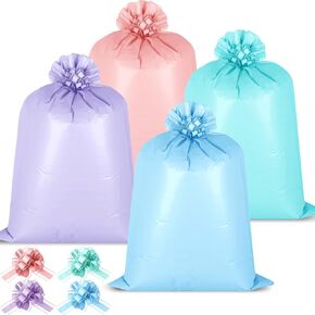Fulmoon 4 PCS 48 بوصة حقيبة هدايا جامبو ، استحمام الطفل أكياس كبيرة مع 4 أجهزة كمبيوتر ، وأكياس الهدايا العملاقة البلاستيكية ، وأكياس التغليف كبيرة الحجم لالتقاط زفاف استحمام الطفل