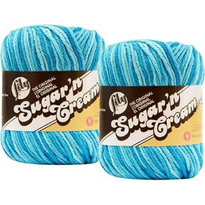 Lily Sugar 'N Cream Yarn Medium Gauge 100% Cotton 2.5 oz Natural Stripe Set of 22