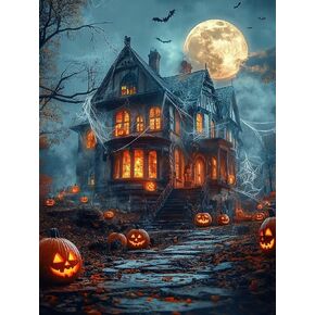 KXBAVPPP Autumn 5D Diamond Painting Kit - كتب المكتبة DIY Full Round Crystal Diamond Art Kit - Halloween Fall Picture عيد الشكر ديكور المنزل 12x16 بوصة