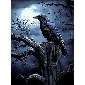 Kayeiuu Black Raven يجلس على مجموعات الطلاء الماس الأشجار ، اللوحة الماس السوداء الغراب ، مجموعات فن الماس الدائرية الكاملة ، ديكور الجدار المنزلي 12x16 بوصة