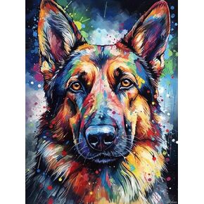 Hmdiimge German Shepherd 5d Diy Diamond Art Painting Kits Art with Diamond Beads Full Range Round Drill Beads Shiny Diamond Gem Art for Home Decor