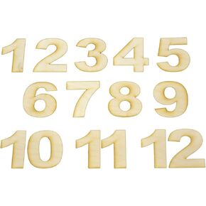 Unfinished Wood Clock Number Set in Arial Font, Available in a Variety of Sizes and Thicknesses (2 Inch Tall, 1/4" Thickness)
