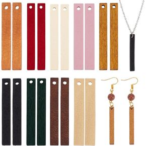PH PandaHall 90pcs 9 Colors Wood Earring Blanks, 1.2x0.2 inch Natural Wooden Earring Pendant Bulk Rectangle Wood Dangle Earring Charm Wood Tags for Earrings Necklaces DIY Jewelry Crafts Making