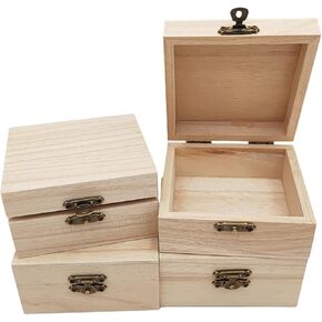 anktily 4 حزمة صندوق خشبي غير مكتمل ، 6 × 4 × 3 بوصة مربع خشب صغير ريفي مع قفل قفل Clasp Craft Storage Organizer Box لزينة الطاولة المنزلية