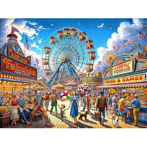 Vermont Christmas Company Amusement Park Jigsaw Puzzle 550 قطعة - قطع كبيرة - متشابكة تمامًا وشكلها عشوائيًا - 24 "× 18"
