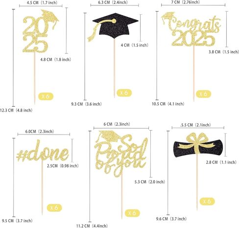 Gexolenu 36 PCS Class of 2025 Topcake Cupcake Toppers ، Gold Glitter Grad Cap Cake. in Kuwait