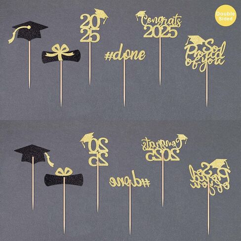 Gexolenu 36 PCS Class of 2025 Topcake Cupcake Toppers ، Gold Glitter Grad Cap Cake. in Kuwait