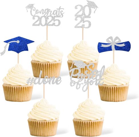 Gexolenu 36 PCS Class of 2025 Topcake Cupcake Toppers ، Gold Glitter Grad Cap Cake. in Kuwait