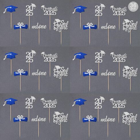 Gexolenu 36 PCS Class of 2025 Topcake Cupcake Toppers ، Gold Glitter Grad Cap Cake. in Kuwait