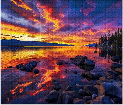 Lake Tahoe Landscape Mligsaw Puzzle 1000 قطعة للألغاز للبالغين ، والألغاز المذهلة لغروب الشمس بانورامزو لألعاب النشاط العائلي الصعبة لديكور الجدار المنزلي - 20 × 27 بوصة in Saudi Arabia
