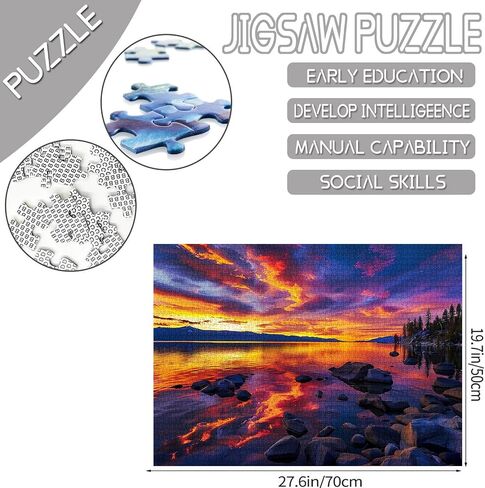 Lake Tahoe Landscape Mligsaw Puzzle 1000 قطعة للألغاز للبالغين ، والألغاز المذهلة لغروب الشمس بانورامزو لألعاب النشاط العائلي الصعبة لديكور الجدار المنزلي - 20 × 27 بوصة in Saudi Arabia