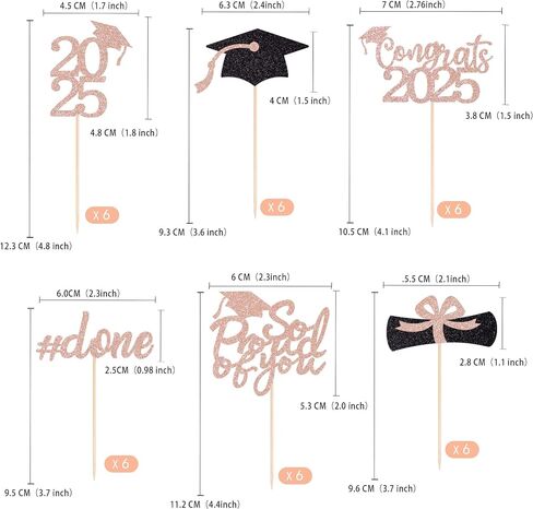 Gexolenu 36 PCS Class of 2025 Topcake Cupcake Toppers ، Gold Glitter Grad Cap Cake. in Kuwait