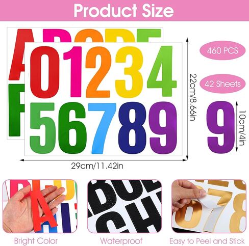 42 Sheets/ 420 Pcs Letter Stickers Large, 4 Inch Alphabet Numbers Stick on Letters Colorful Waterproof Vinyl Self Adhesive Letters for Bulletin Board Classroom Wall Mailbox in Saudi Arabia