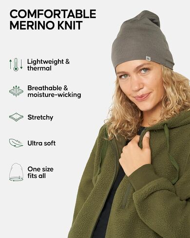 DANISH ENDURANCE Lightweight Merino Wool Beanie for Men & Women, Thermal Hat in Kuwait