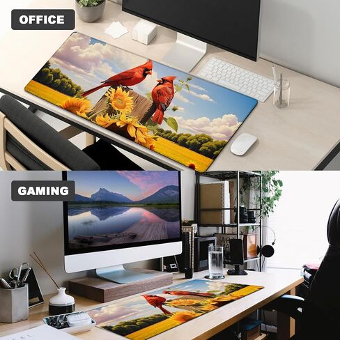 Red Cardinal Gaming Mouse Pad – 12x31.5in Non-Slip Rubber Desk Mat with Bird Yellow Sunflower Design – Large Extended Mousepad for Office Home Laptop – Game Deskmat Gifts Decor in Kuwait