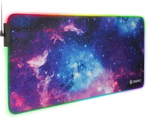 تعزيز وسادة الماوس للألعاب XXL LED - حصيرة مكتب لوحة المفاتيح 2XL مع 7 ألوان RGB ، 3 أوضاع ملونة ، سطح تتبع مقاوم للماء ، قاعدة مطاطية غير قابلة للانزلاق (مجرة) - موسعة موسعة - 32 × 14 بوصة in Saudi Arabia