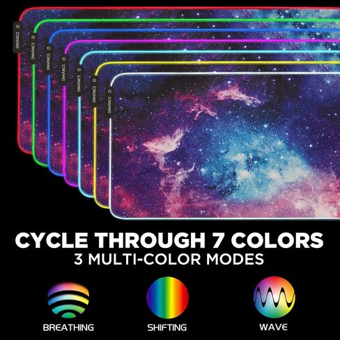 تعزيز وسادة الماوس للألعاب XXL LED - حصيرة مكتب لوحة المفاتيح 2XL مع 7 ألوان RGB ، 3 أوضاع ملونة ، سطح تتبع مقاوم للماء ، قاعدة مطاطية غير قابلة للانزلاق (مجرة) - موسعة موسعة - 32 × 14 بوصة in Saudi Arabia